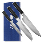 Arbaer Knife Set 3-Piece - Japanese Damascus Print - Pakka Wooden Handle