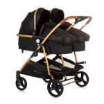 Chipolino Duo Smart Foldable Stroller for 2 Kids Obsidian Gold Black