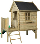 Swing King Camilla Wooden Playhouse with Slide Natural/Green